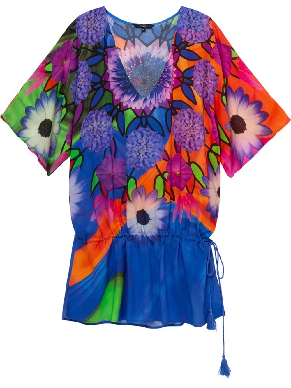 Desigual Vibrant Blue Floral Tunic Top with Purple, Orange and Green